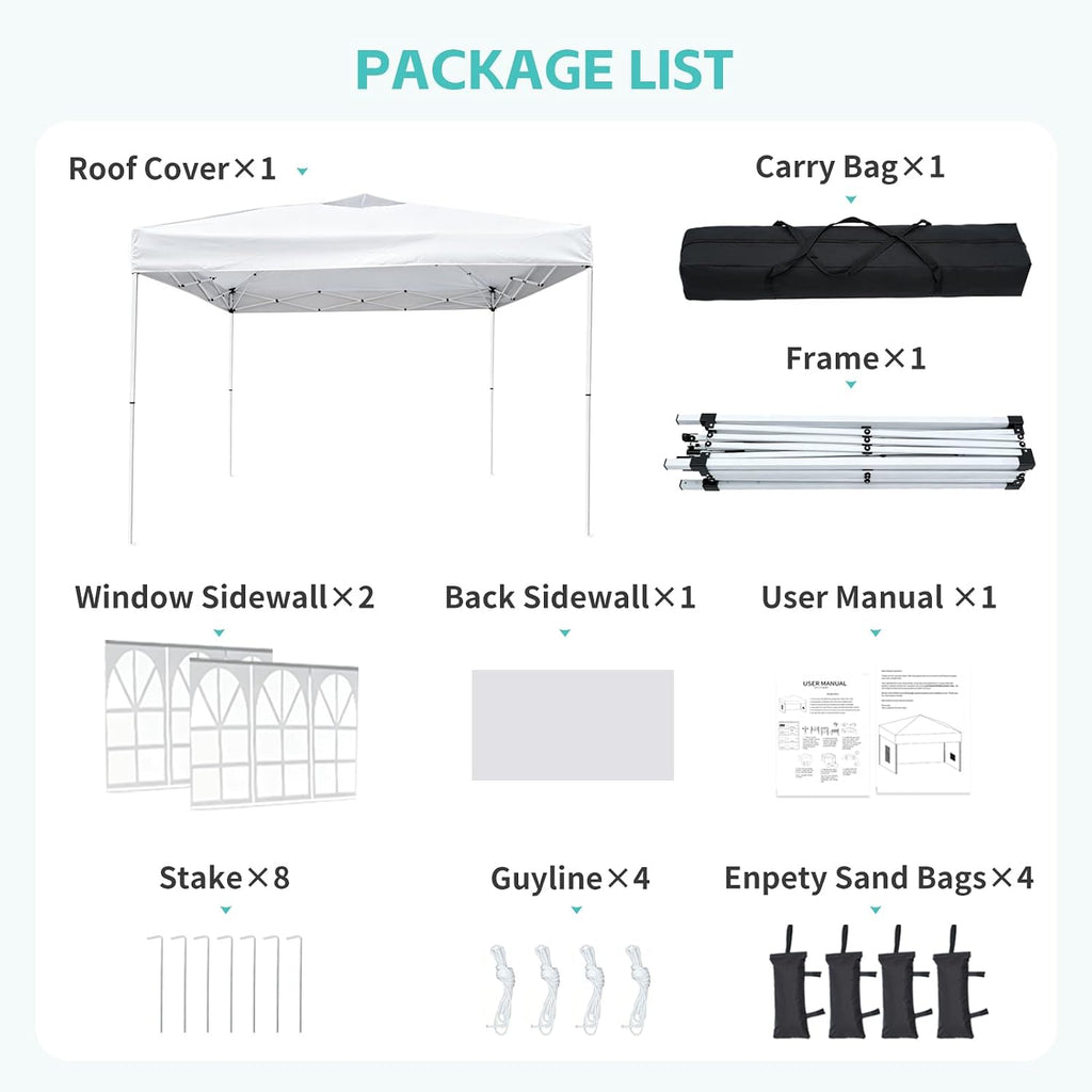 10'x10' White One Push Pop Up Canopy Tent