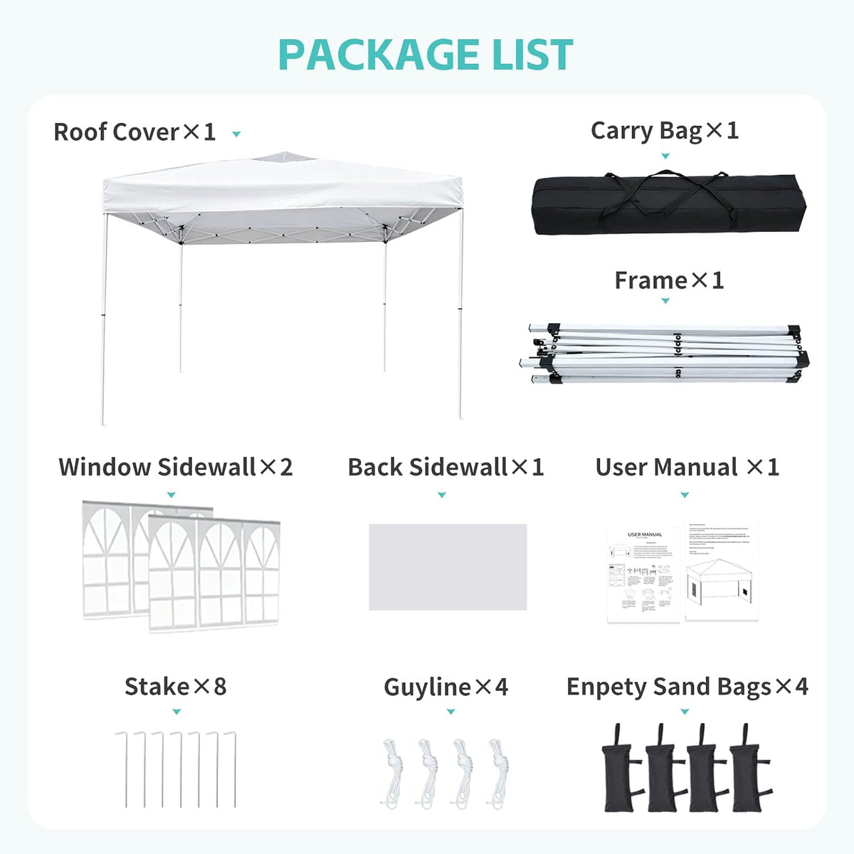 10'x10' White One Push Pop Up Canopy Tent
