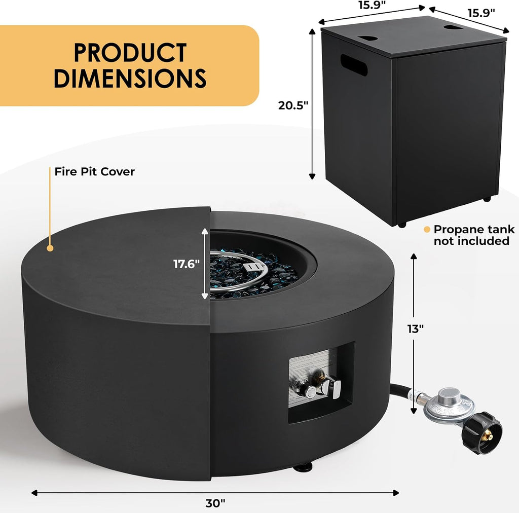 30" Round Propane Fire Pit Set