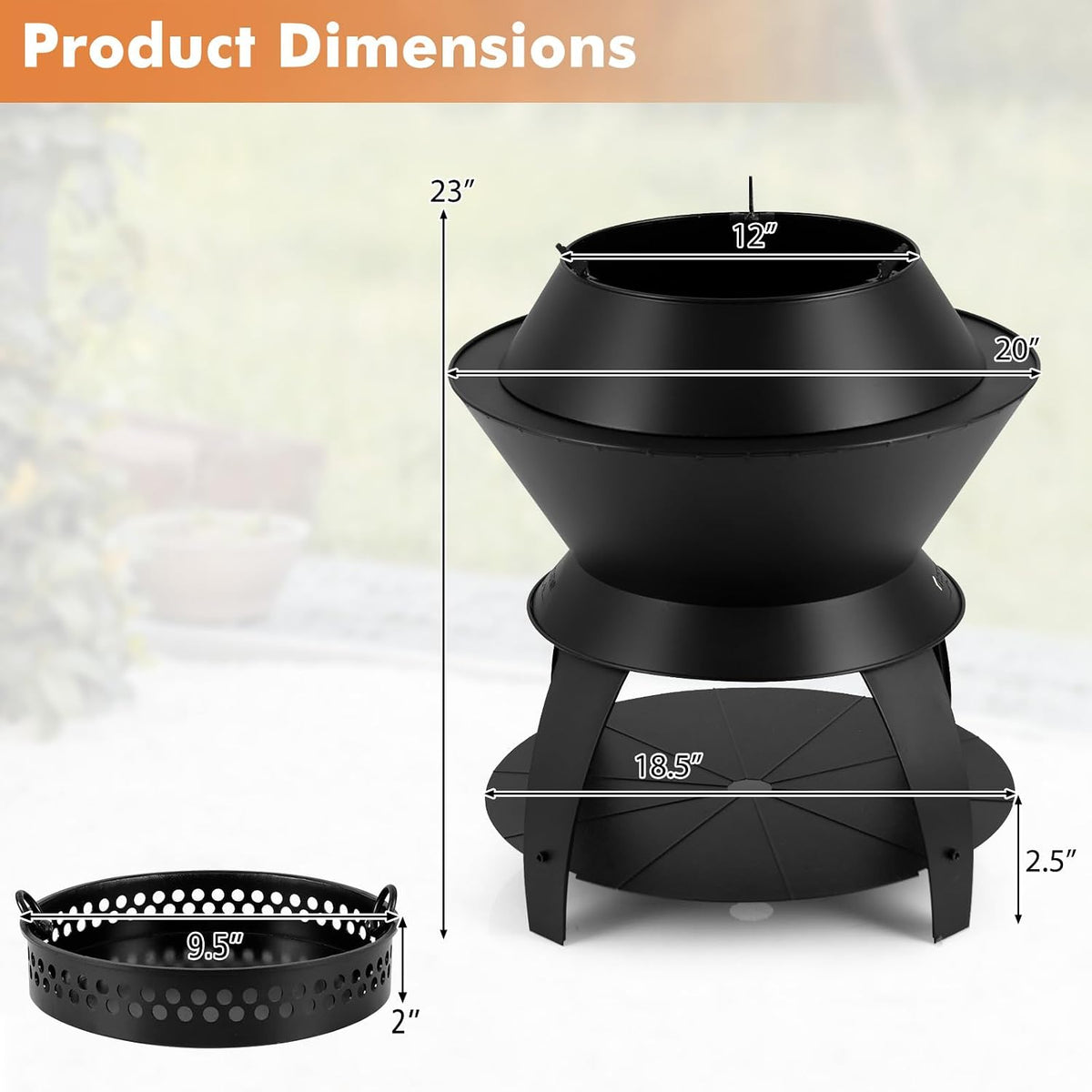 20" Metal Wood Burning Fire Pit