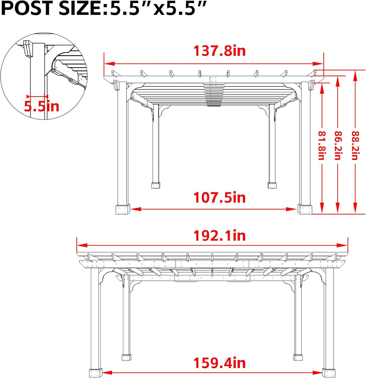 12x16 Cedar Wood Pergola