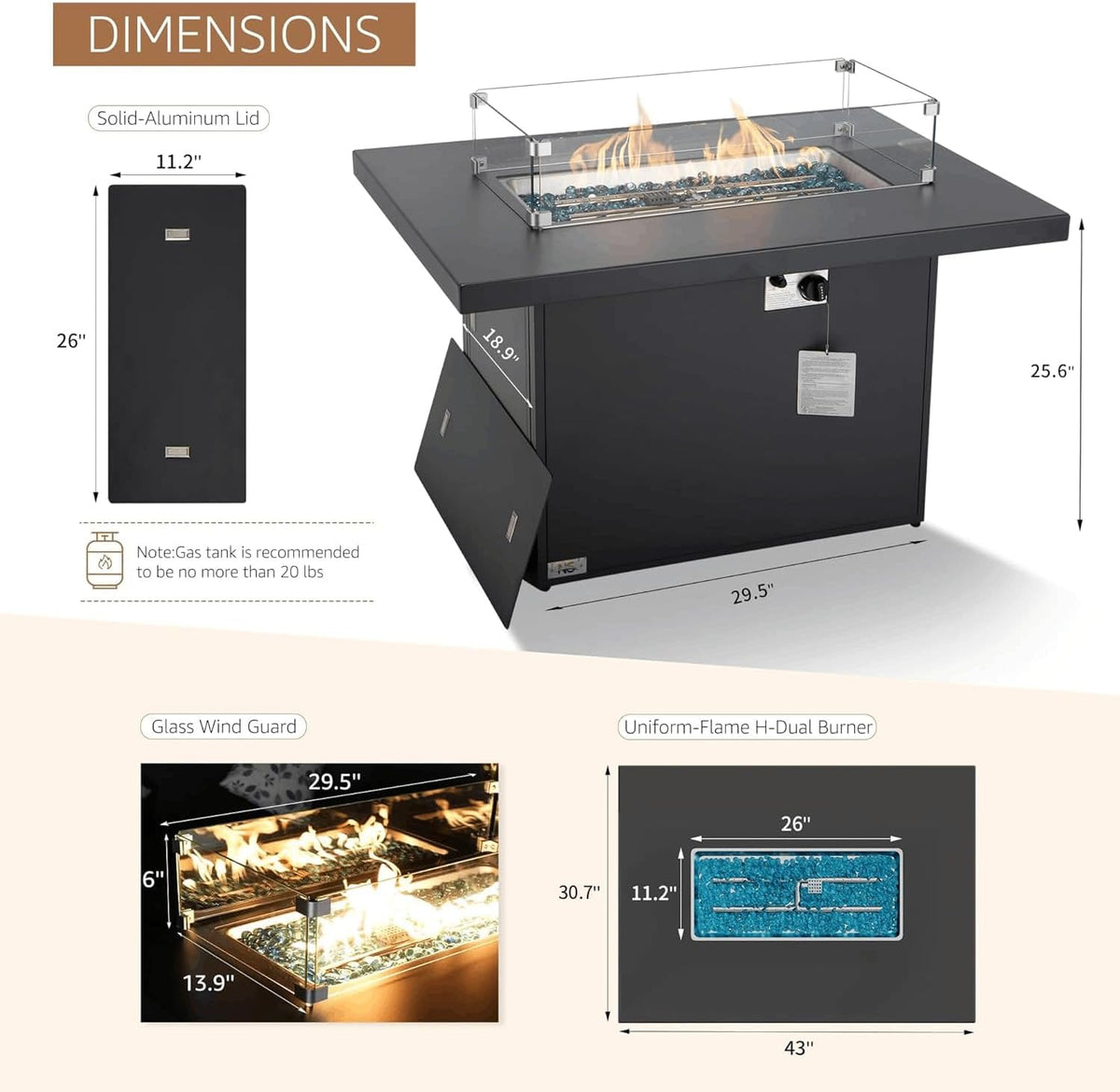 43" Aluminum Propane Fire Pit Table