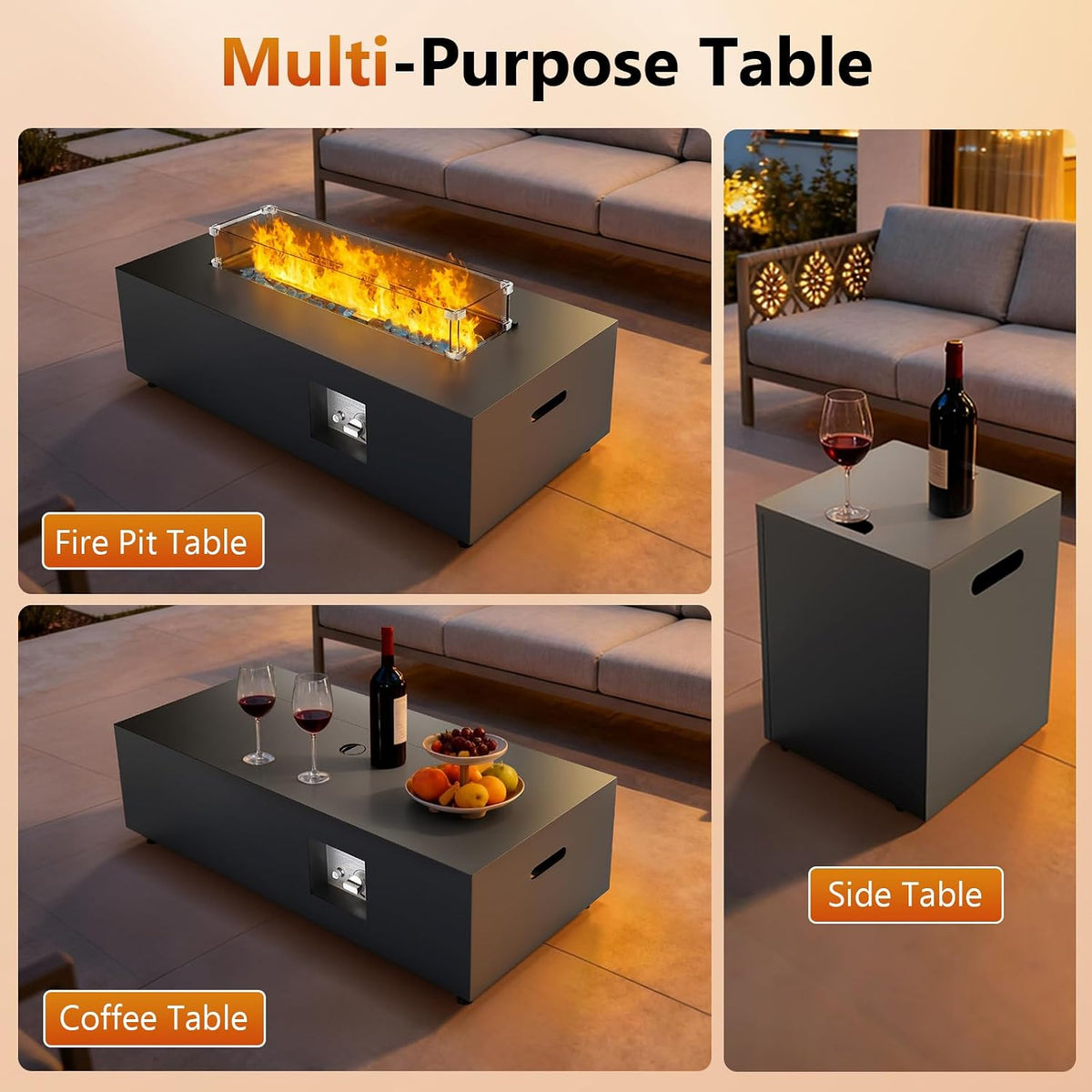 2-Piece 42" Rectangular Propane Fire Pit Table