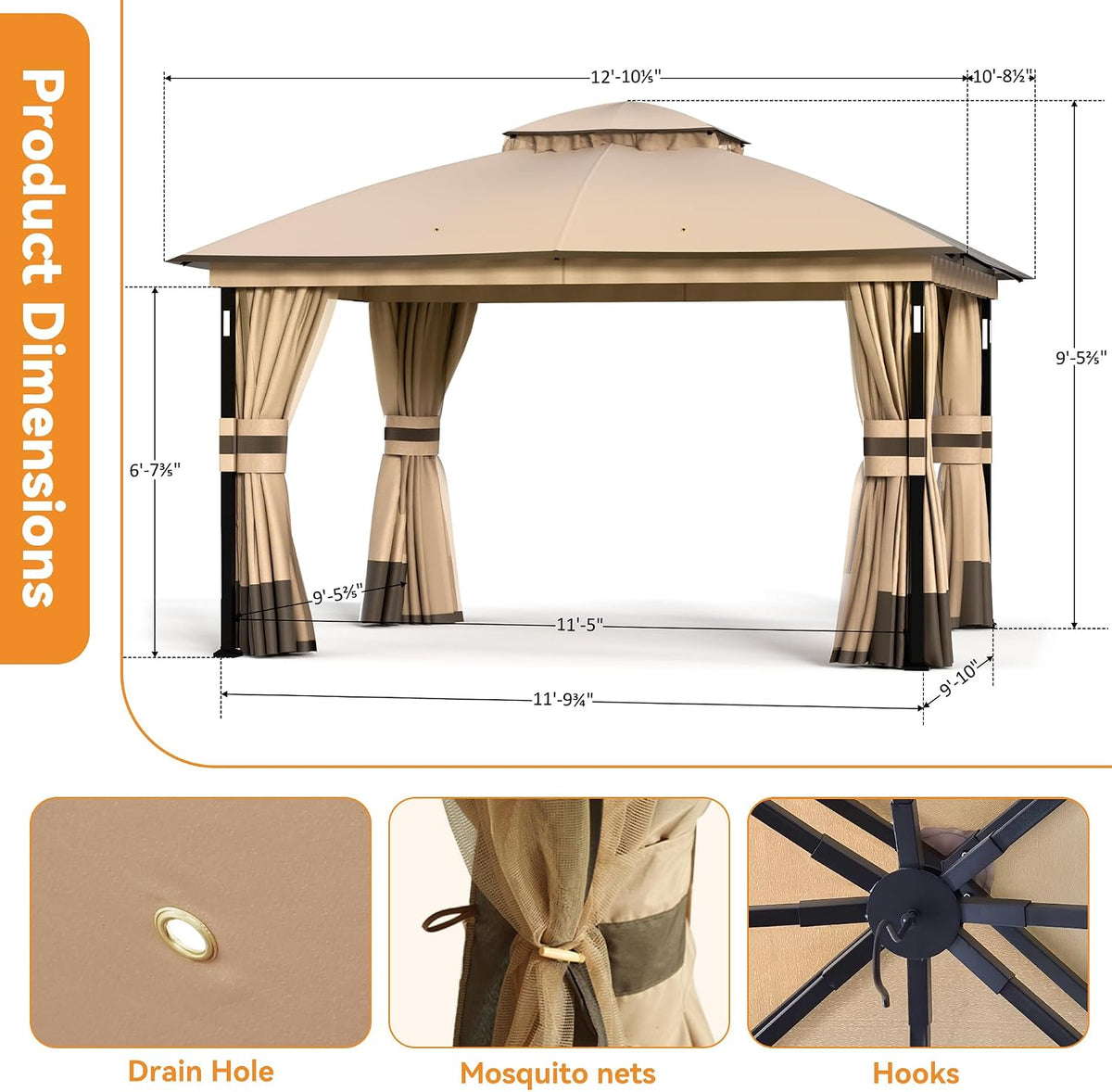 11'x13' Soft-Top Gazebo with LED & Bluetooth Speaker