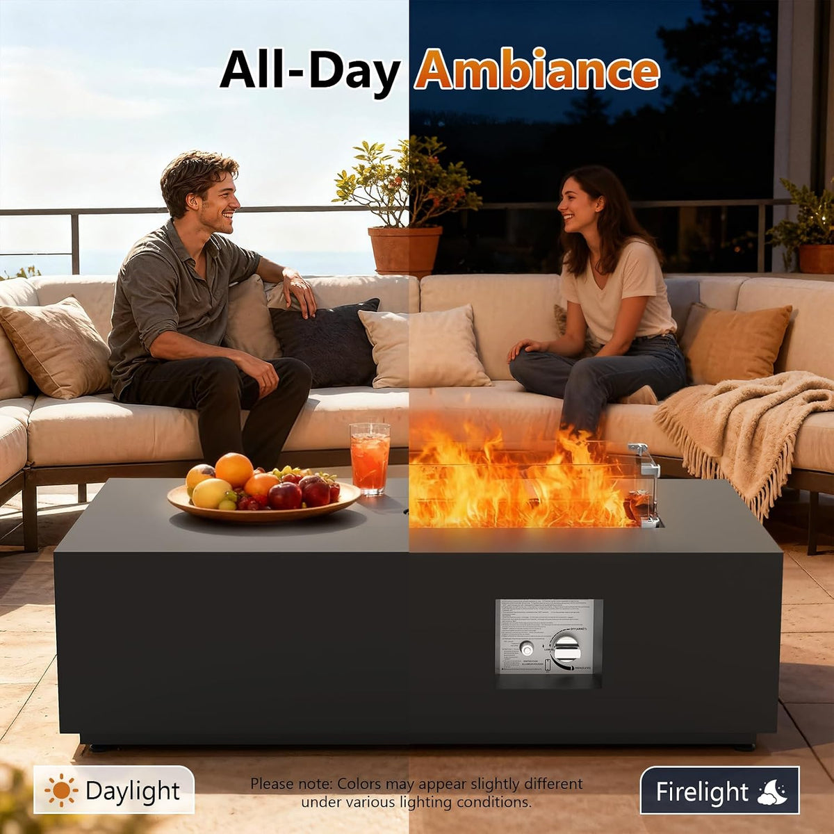 2-Piece 42" Rectangular Propane Fire Pit Table