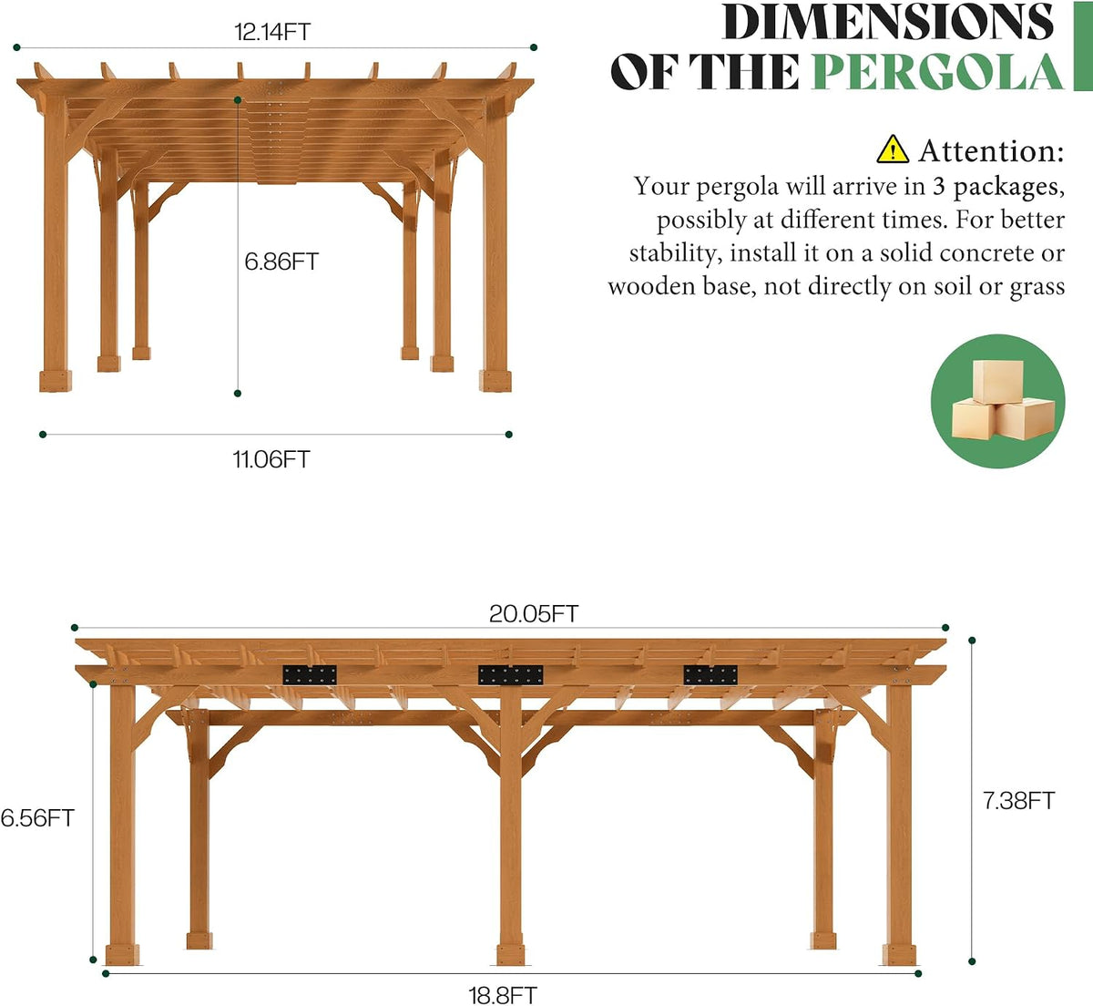 12x20FT Cedar Wood Pergola