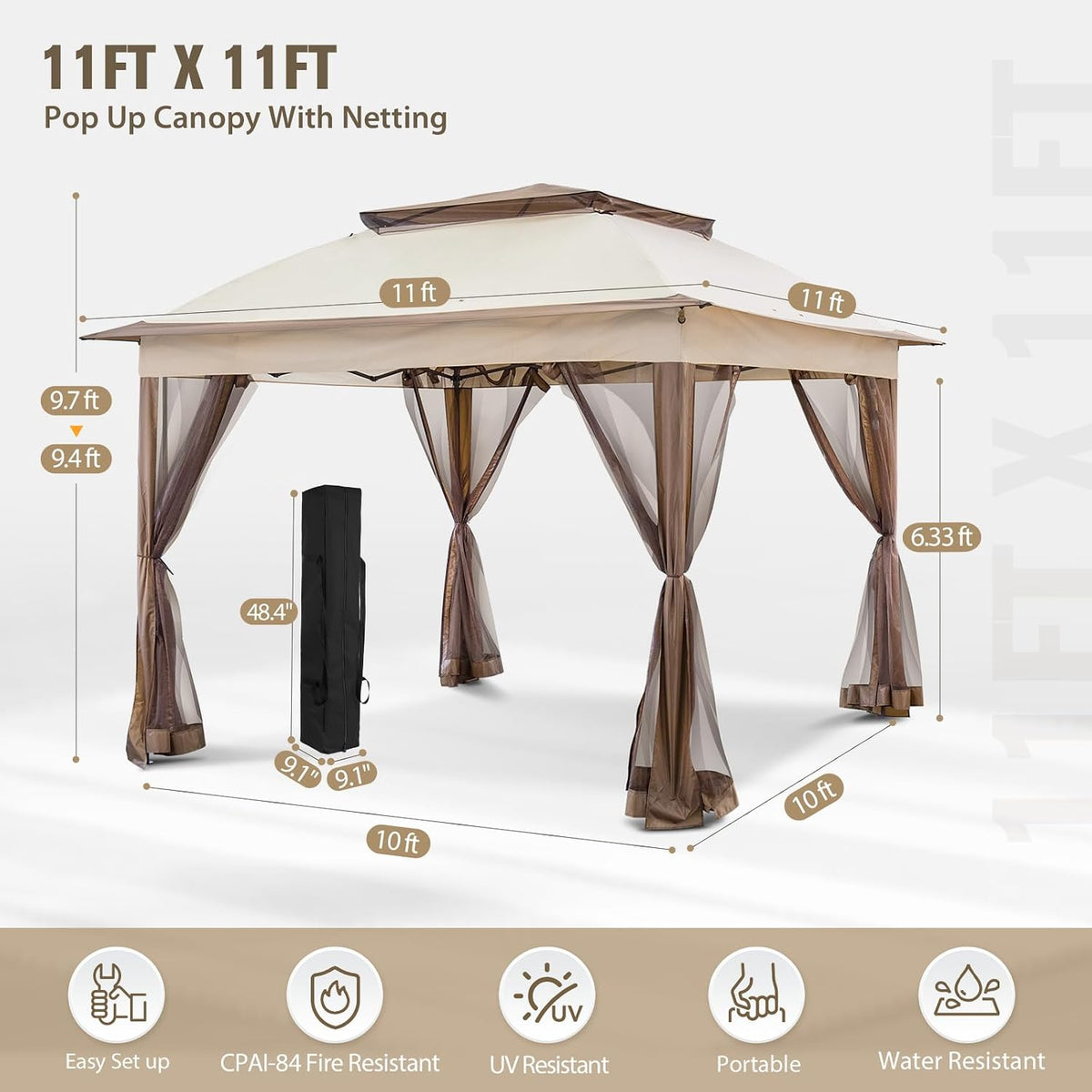 11'x11' Beige Pop Up Gazebo