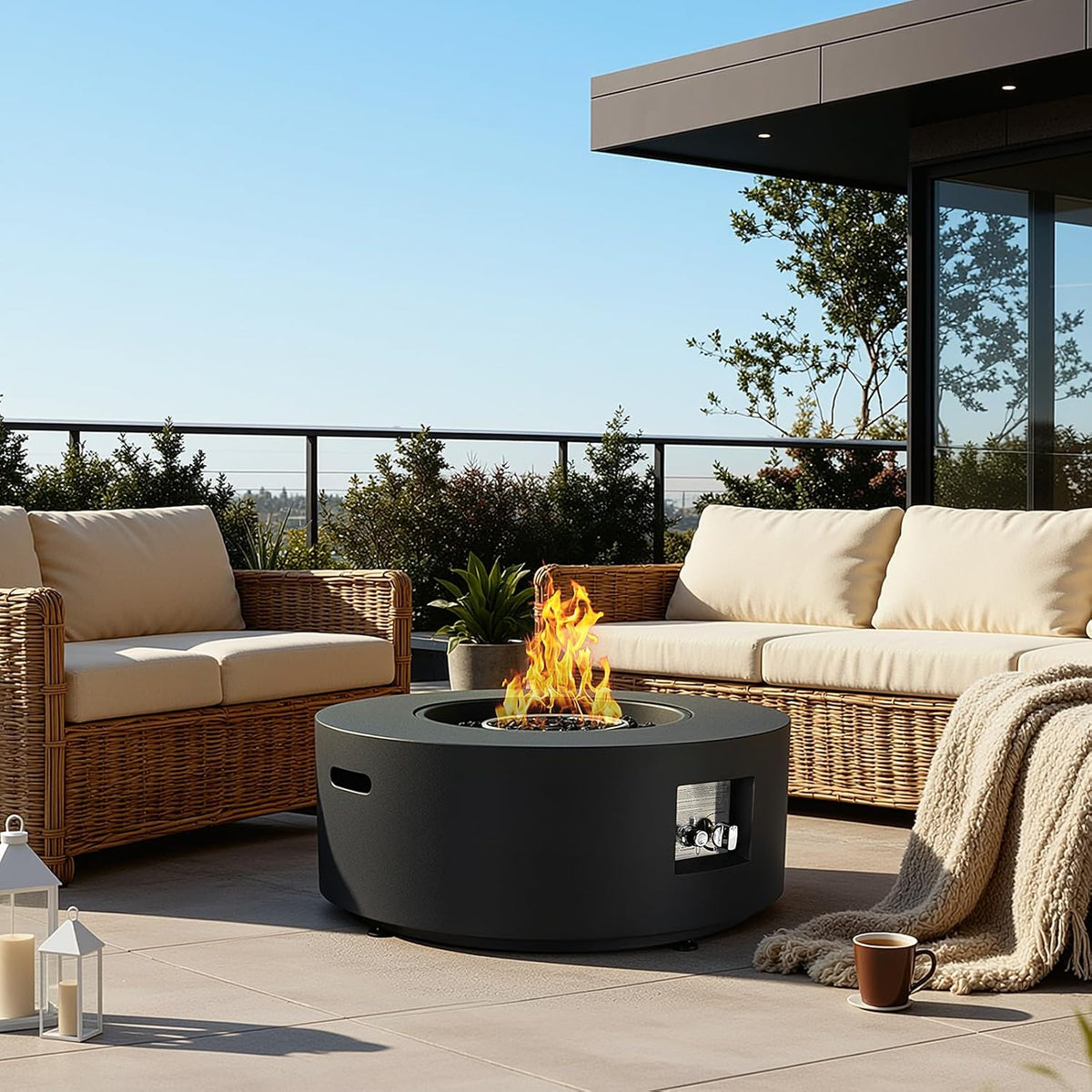 30" Round Propane Fire Pit Set