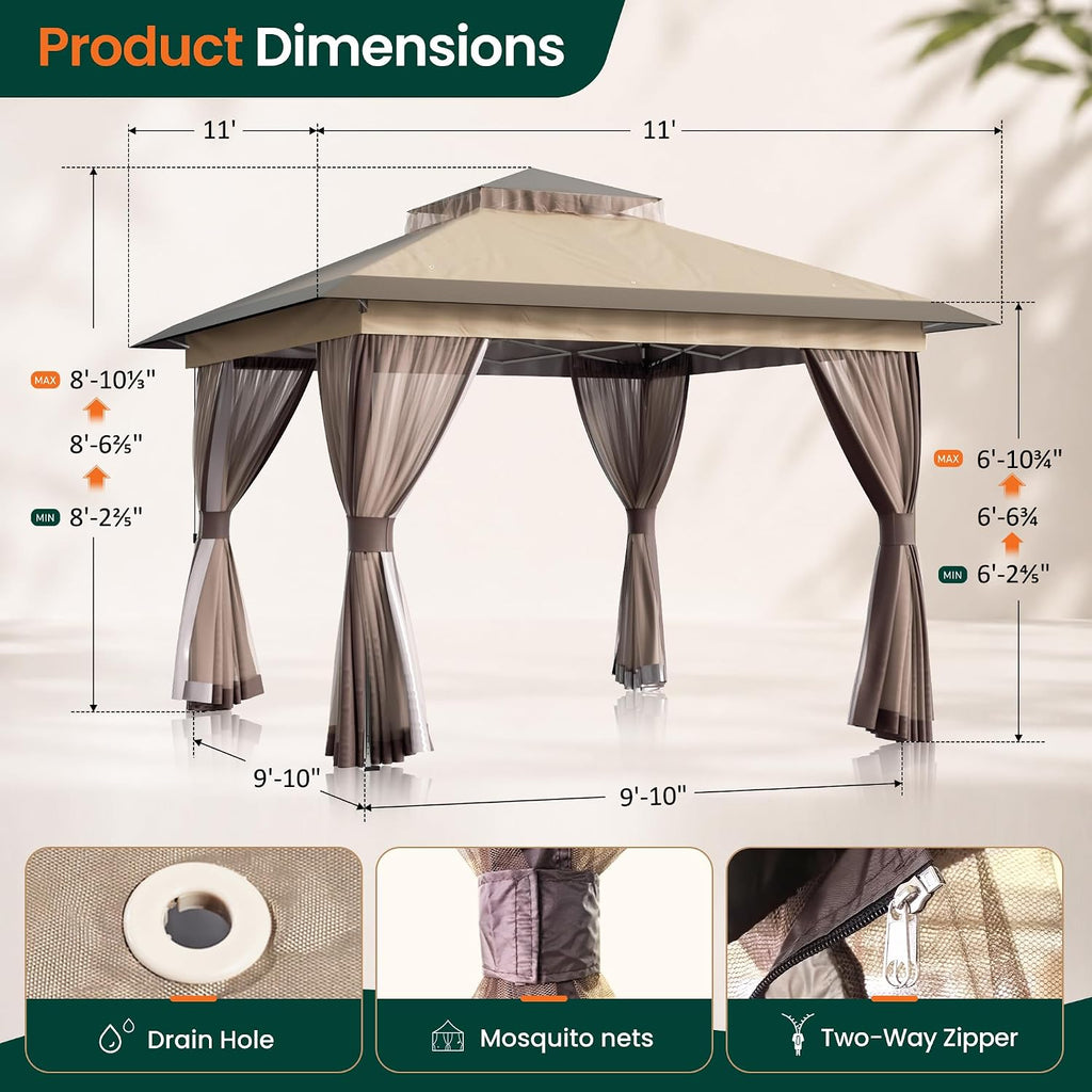11'x11' Pop Up Gazebo with Double Vented Roof