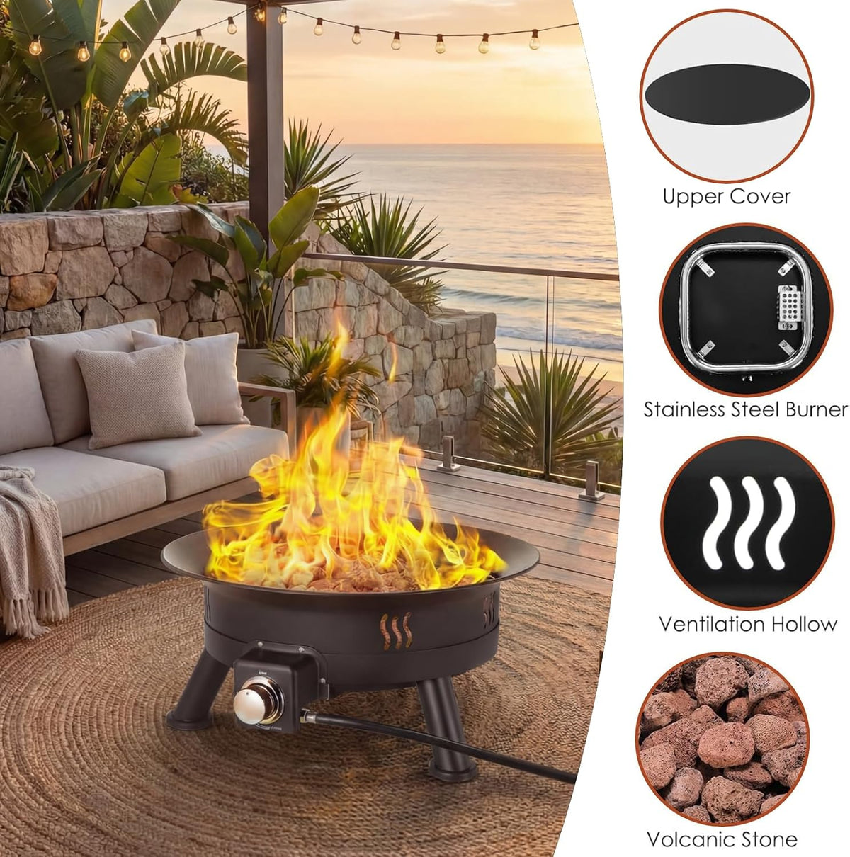24" Portable Propane Fire Pit
