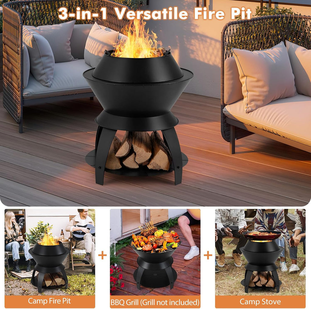 20" Metal Wood Burning Fire Pit
