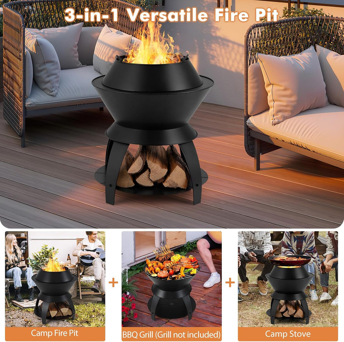 20" Metal Wood Burning Fire Pit