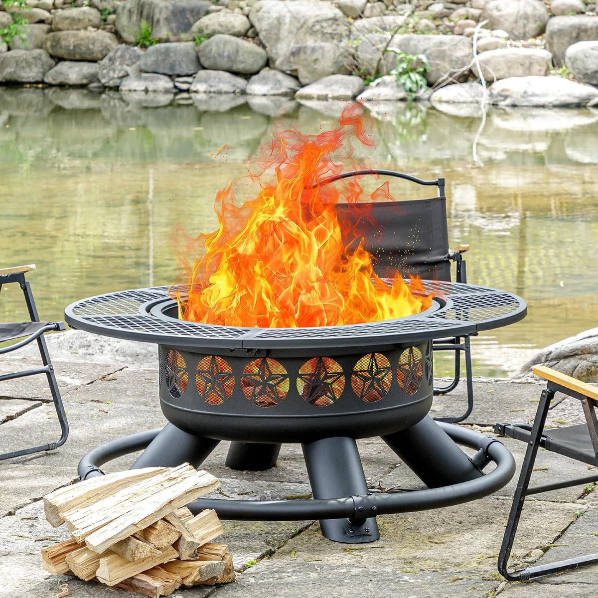 47" Large Fire Pit with 2 Grills