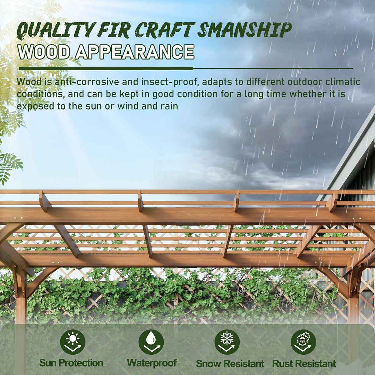 12x10 FT Wood Patio Pergola