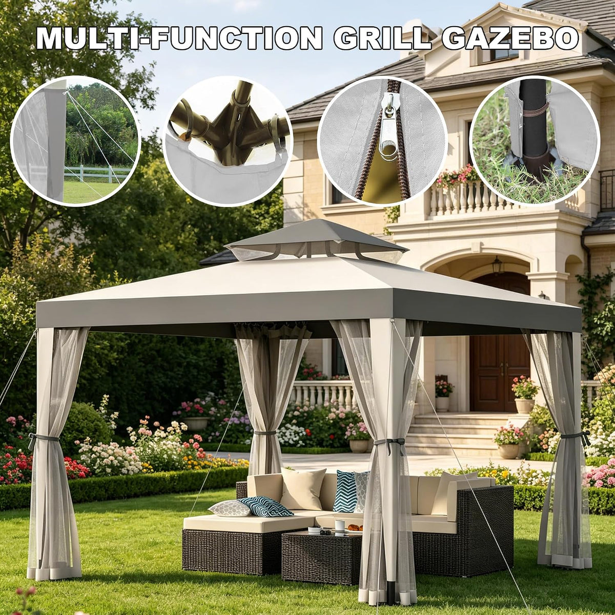 10'x10' Gray Gazebo Canopy Tent