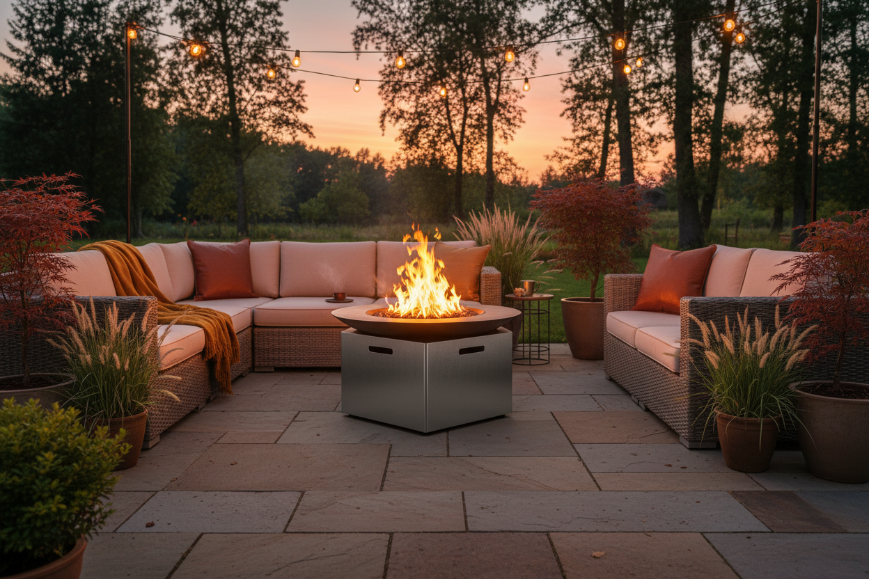Aluminum fire-pit stand scene