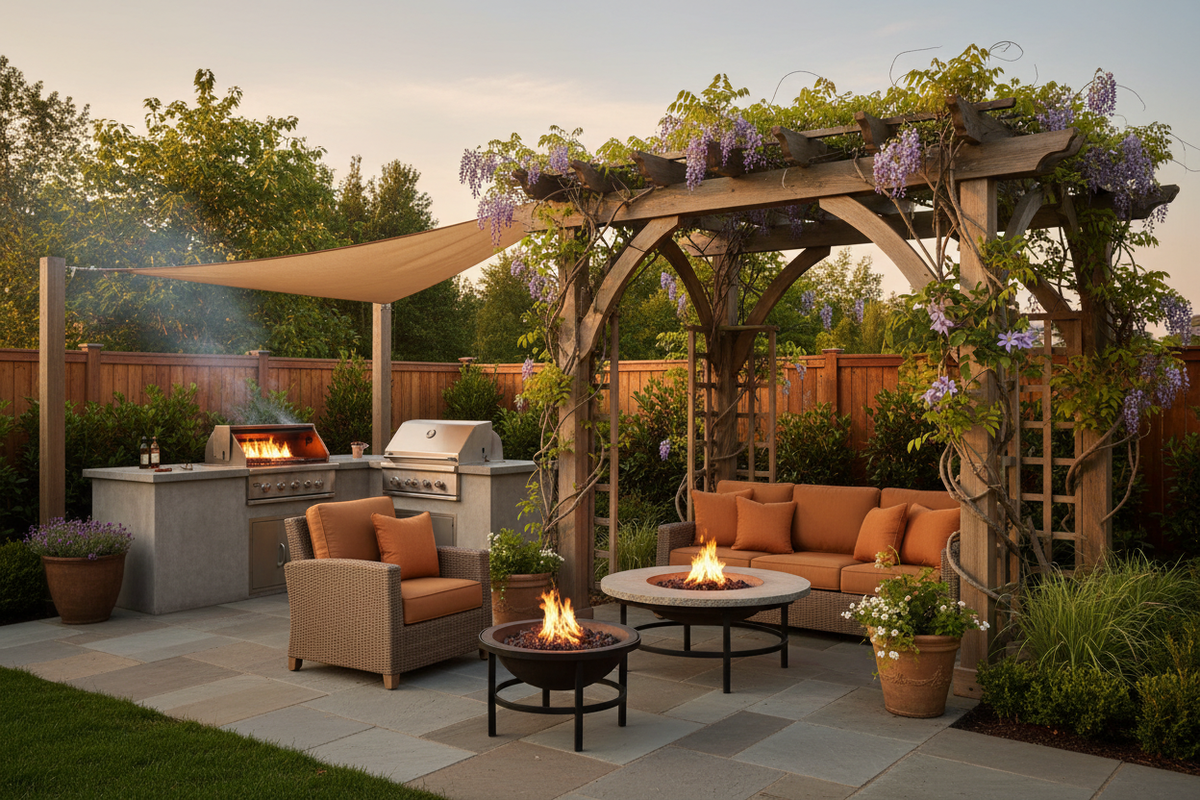Combined warm outdoor-living scene